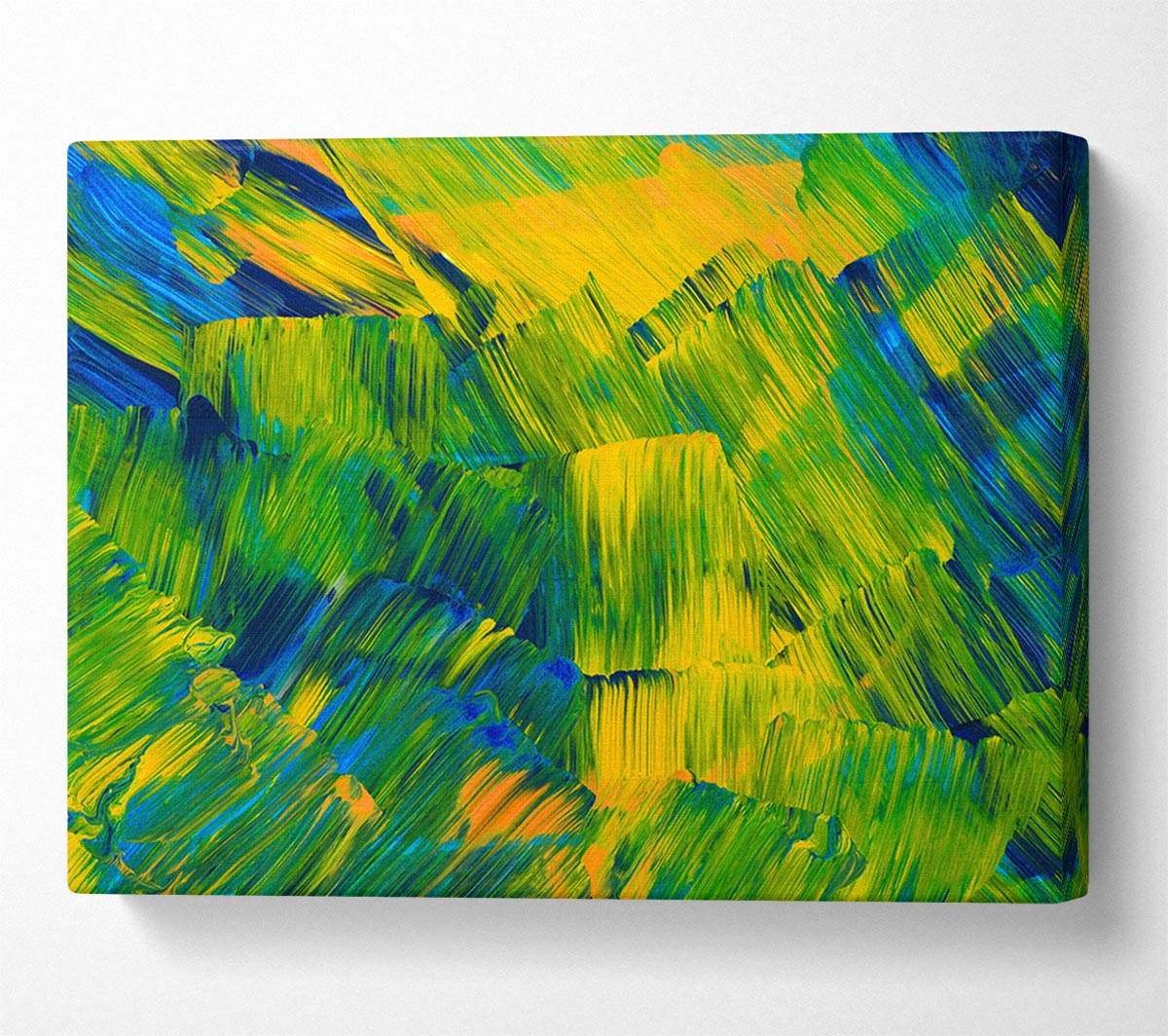 Green On Yellow Flat Brush Trokes Canvas Wall Art