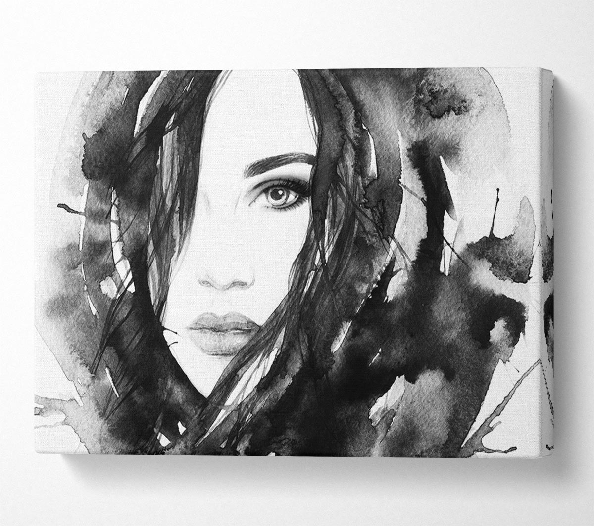 Black And White Watercolour Face Canvas Wall Art