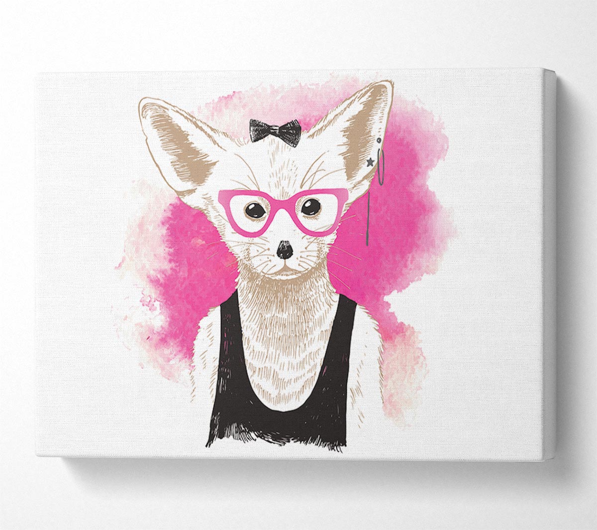Arctic Fox Bow Pink Glasses Canvas Wall Art