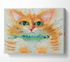 Watercolour Cat With Fish Canvas Wall Art