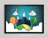 Colour Paper Cut Out Mountain Framed Wall Art