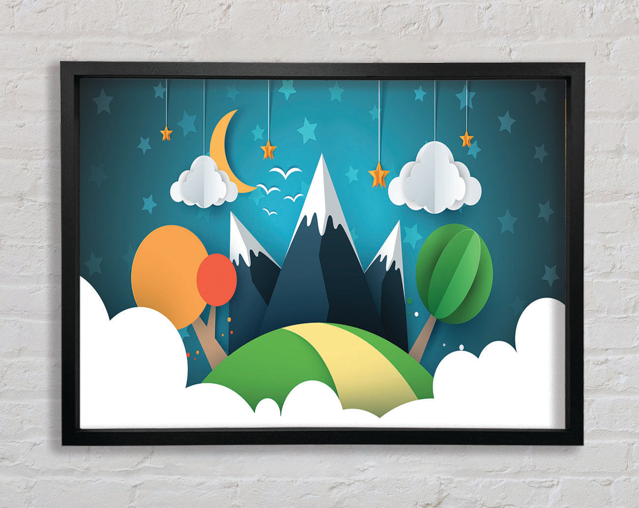 Colour Paper Cut Out Mountain Framed Wall Art