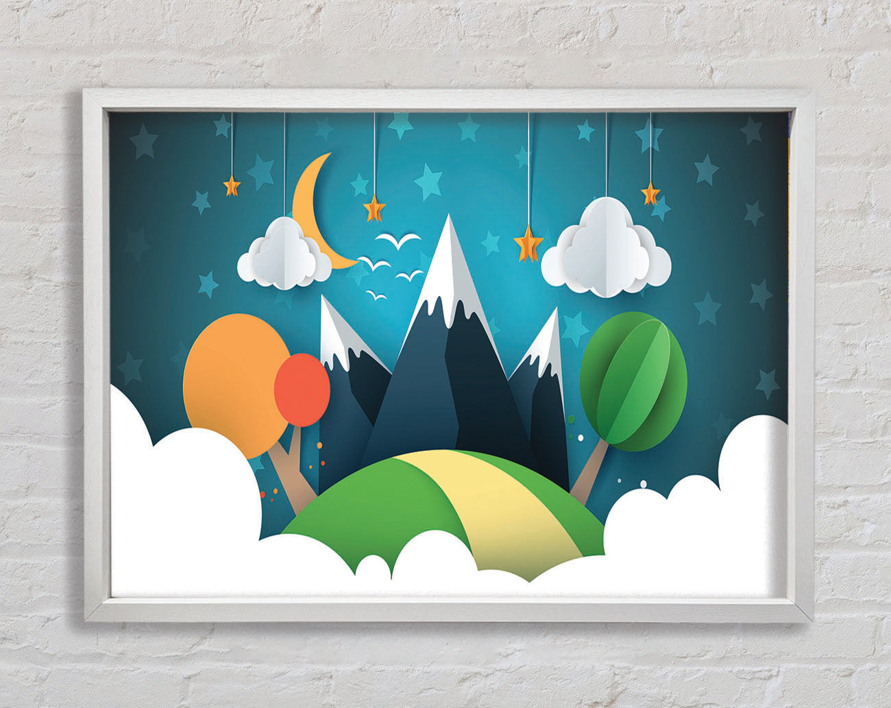 Colour Paper Cut Out Mountain Framed Wall Art