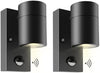 Kerry Outdoor Motion Sensor Wall Lights, Downward Outside Lighting Mains Powered, IP44 Black Stainless Steel Downlight, Exterior PIR Detector Security Fixture for Front Door, Porch, Garden - 2 Pack