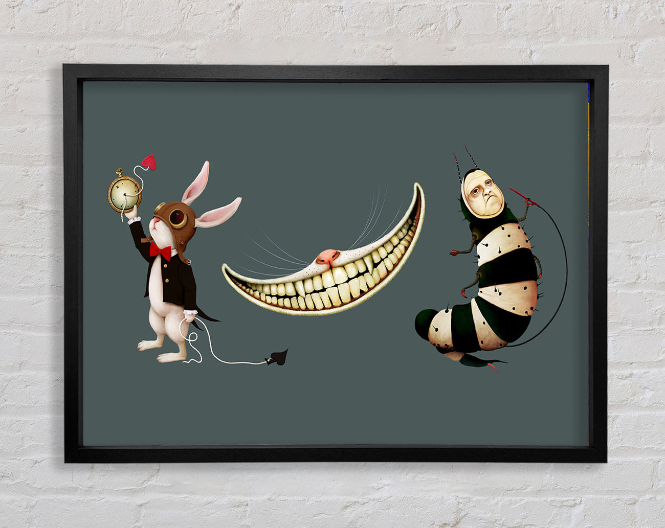 Alice In Wonderland Rabbit Cat And Caterpillar Framed Wall Art