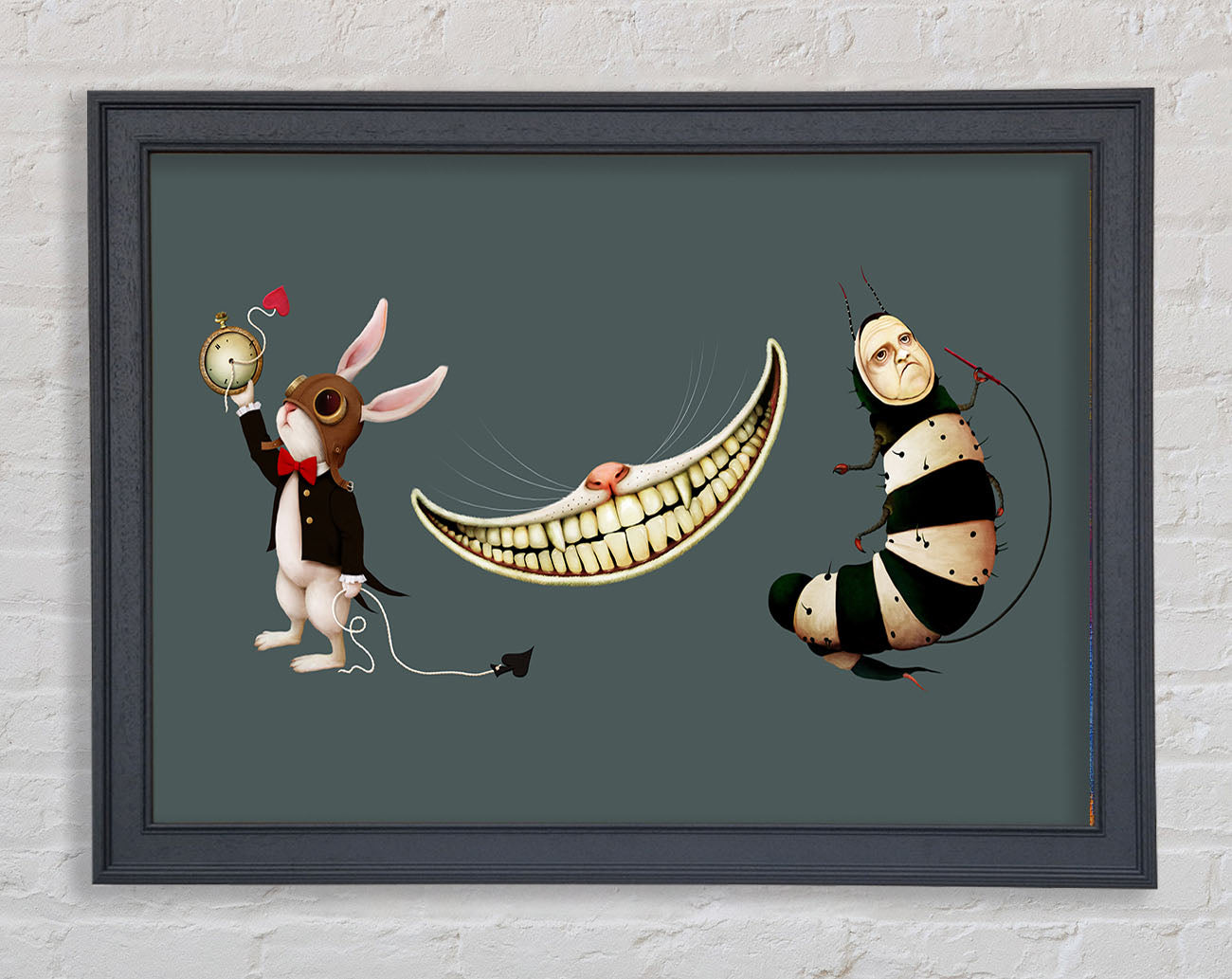 Alice In Wonderland Rabbit Cat And Caterpillar Framed Wall Art