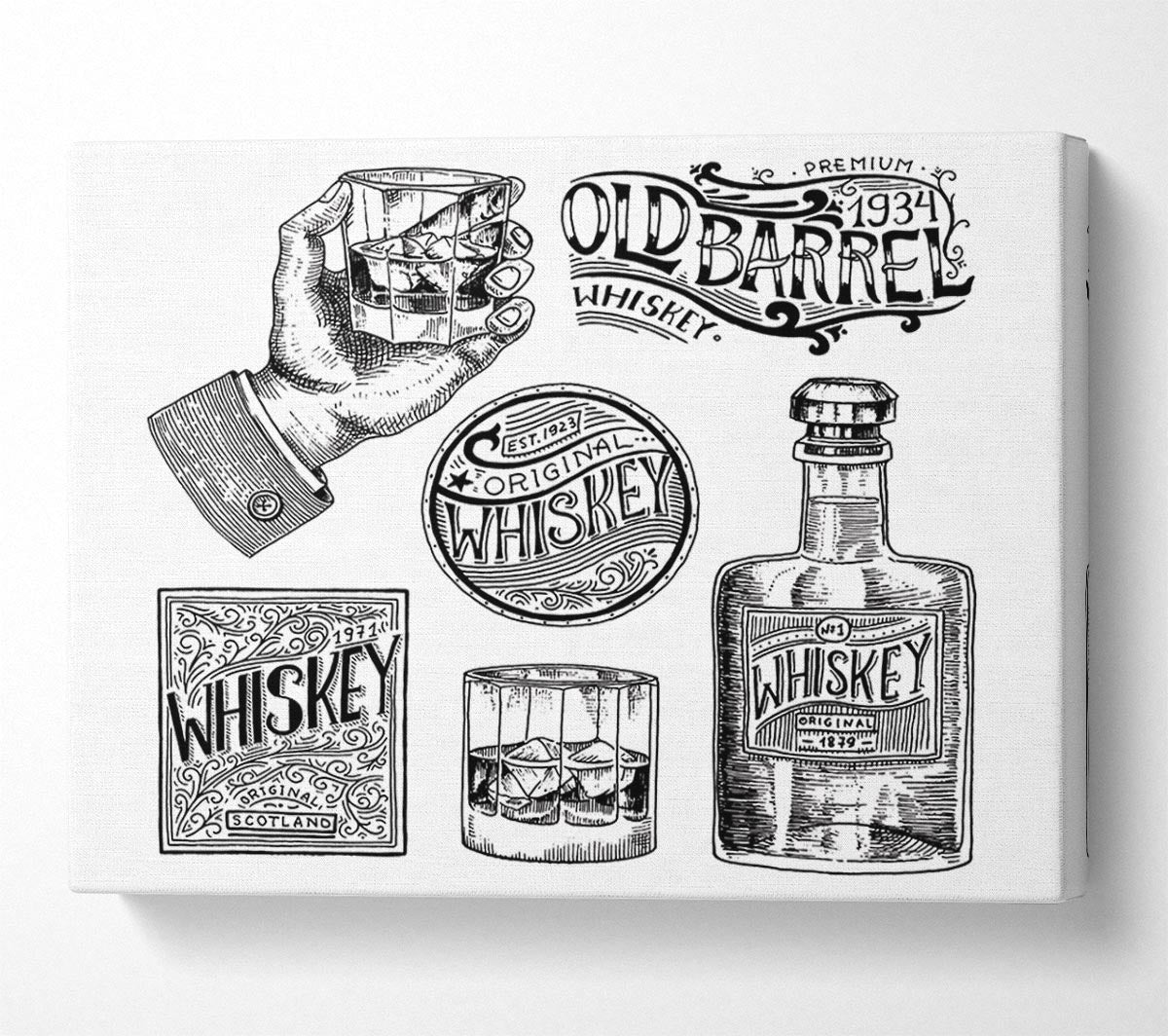 Old Whiskey Bottles Canvas Wall Art
