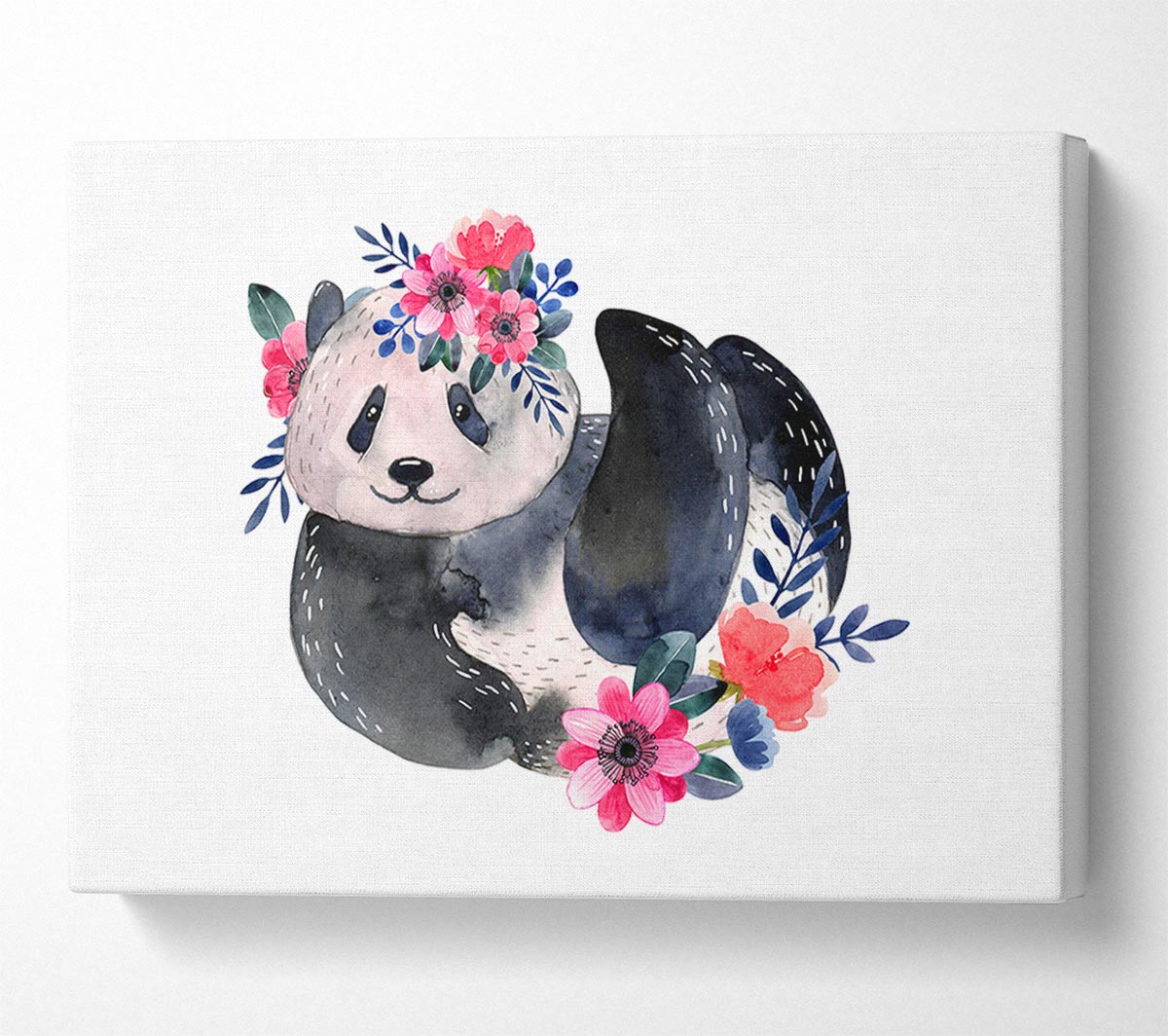 Cute Floral Panda Canvas Wall Art