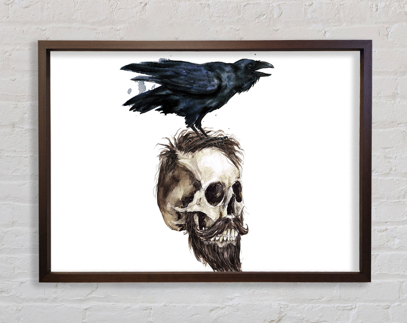 Crow On The Head Of A Skull Framed Wall Art
