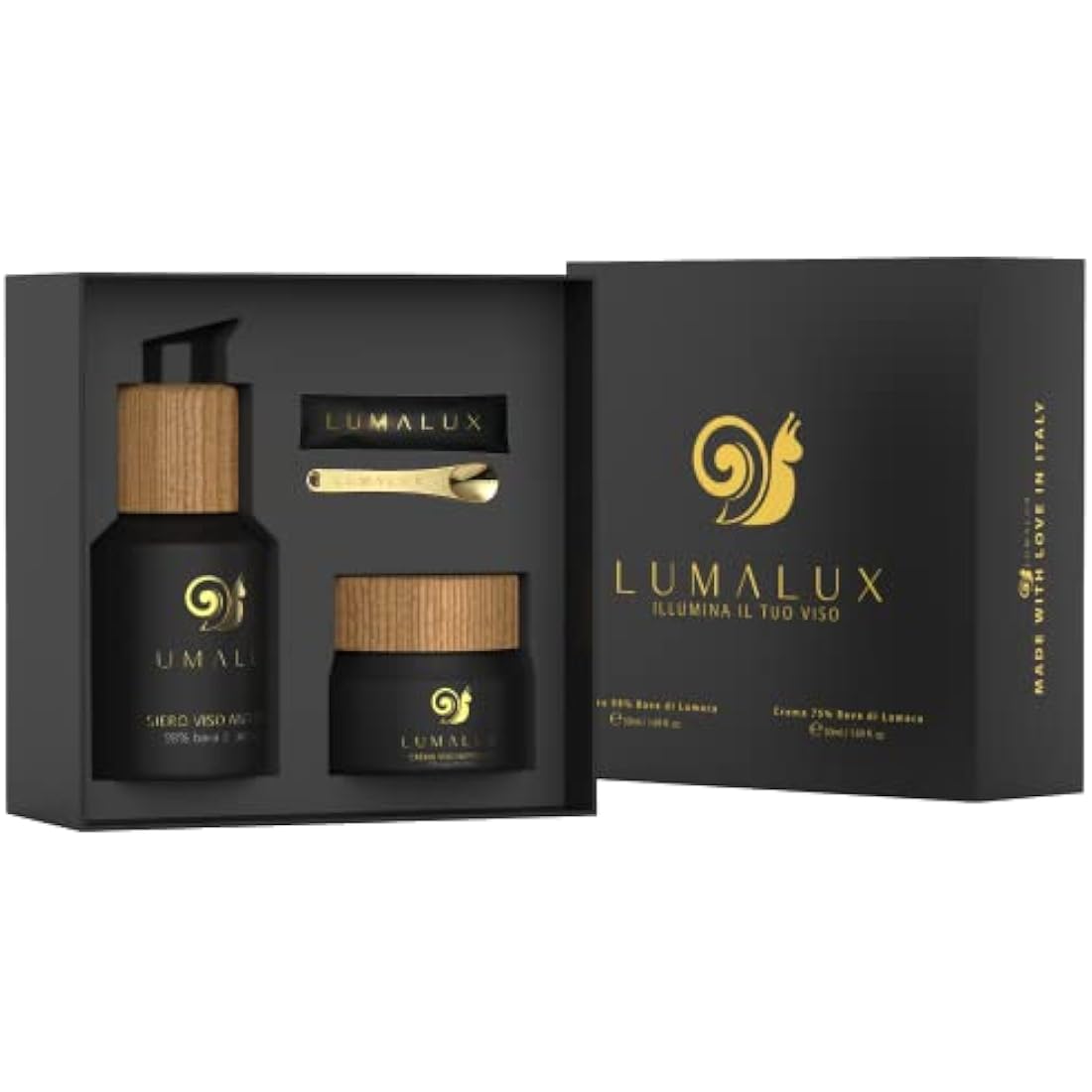 Lumalux Combo Pack 98% snail mucin serum 50ml & 75% organic snail cream 50ml with hyaluronic acid, aloe vera, vitamin E, turmeric, goji, shea butter for Women - 100% Natural Cosmetics