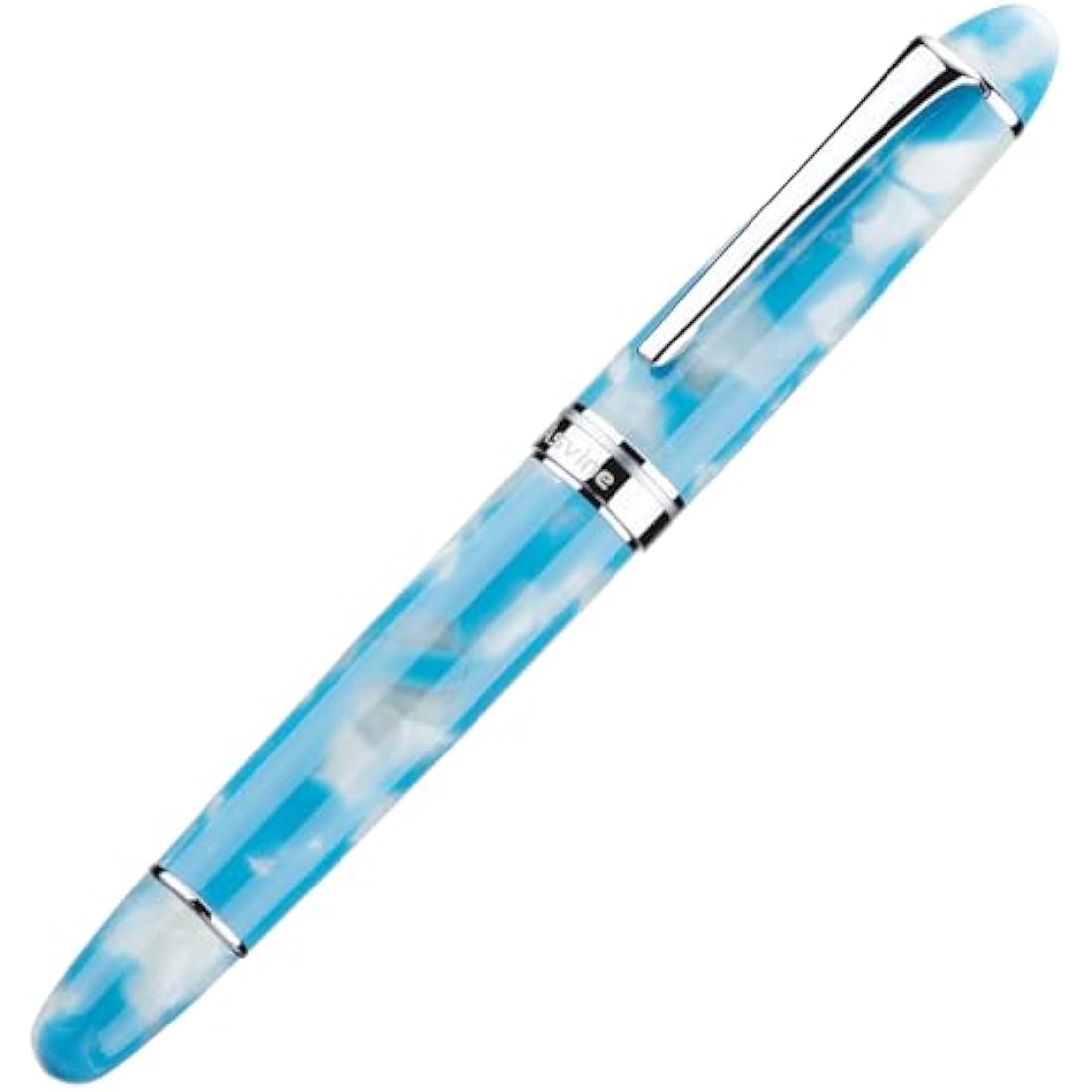 Asvine P50 Piston Fountain Pen Sky Blue Resin, Extra Fine Nib Gold Trim Smooth Writer Collection with Pen Case Gift Set