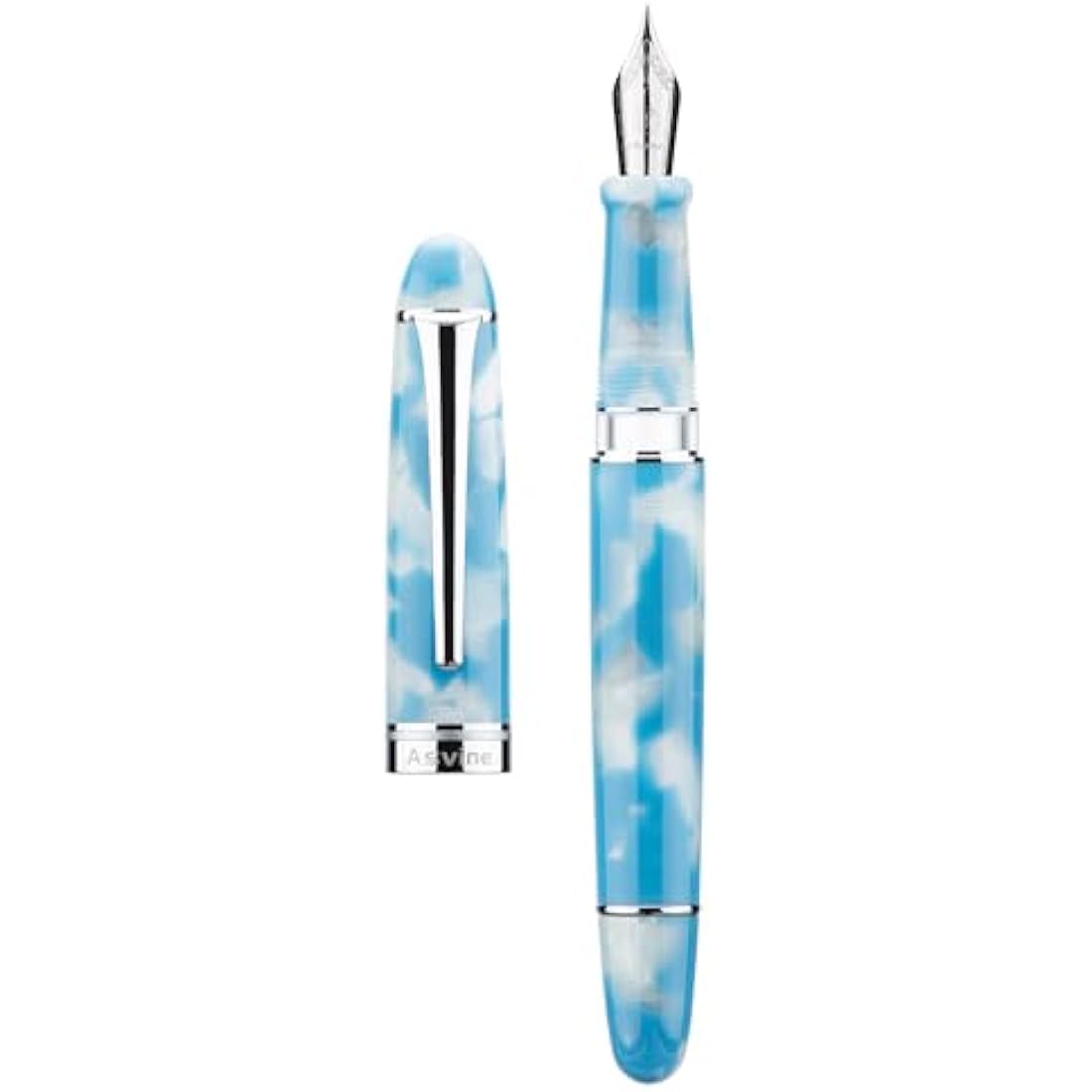 Asvine P50 Piston Fountain Pen Sky Blue Resin, Extra Fine Nib Gold Trim Smooth Writer Collection with Pen Case Gift Set