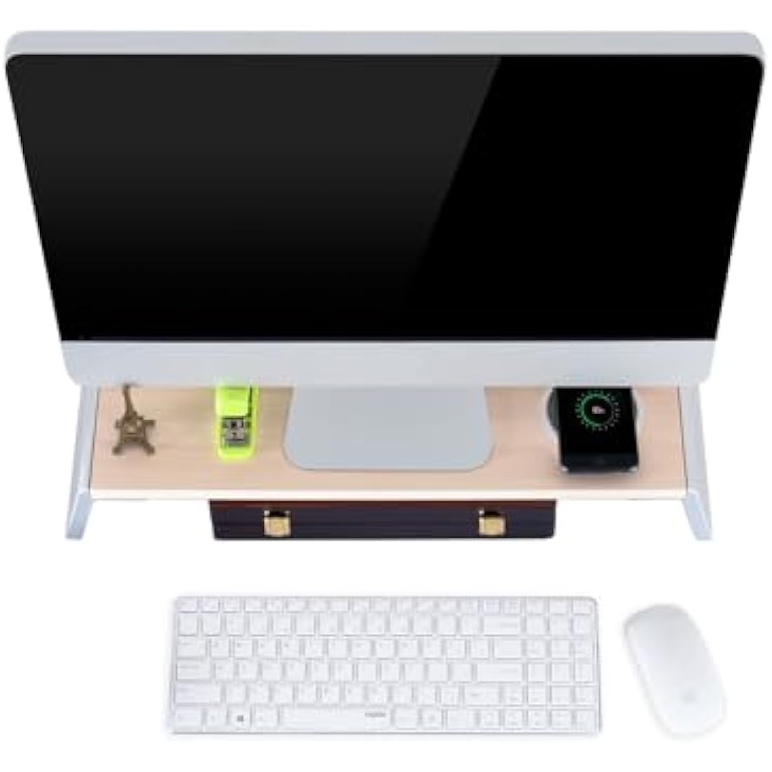ThingyClub Monitor Stand Riser with Metal Feet for Computer Laptop iMac TV LCD Display Printer, Computer Monitor Riser with Desk Tabletop Organizer 20x9.45inch Sturdy Platform Save Space (White Birch)