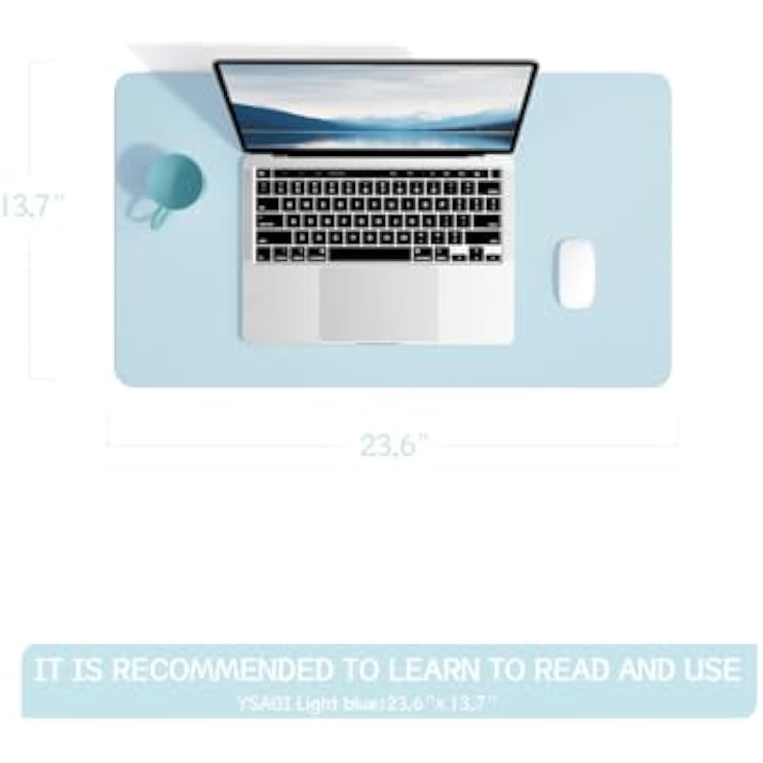 YSAGi Non-Slip Desk Pad, Waterproof PVC Leather Desk Table Protector, Ultra Thin Large Mouse Pad, Easy Clean Laptop Desk Writing Mat for Office Work/Home/Decor (60 x 35 cm, Light Blue)