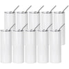 PYD Life 10 Pack Sublimation Tumblers Bulk Blank 20 OZ Skinny White Stainless Steel Tumbler Cups with Straw and Lid for Mug Tumbler Heat Press Sublimation Oven Printing
