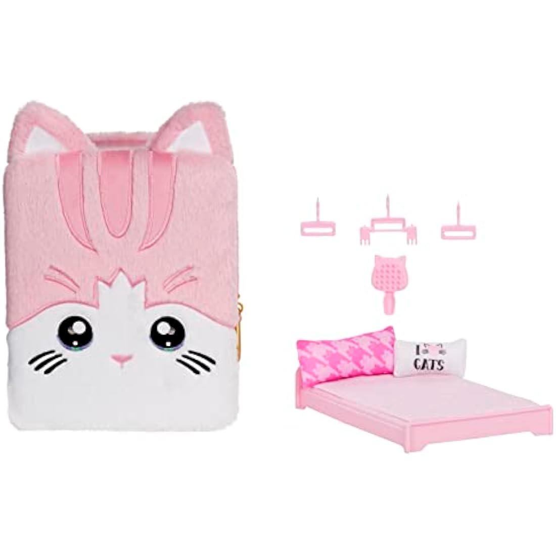 Na Na Na Surprise 3-in-1 Backpack Bedroom Playset with Fashion Doll - REENA DE LA ROSA - Includes Fuzzy Pink Kitty Backpack with Cat Ears and Closet with Pillows & Blanket - For Kids, Ages 5+ Years