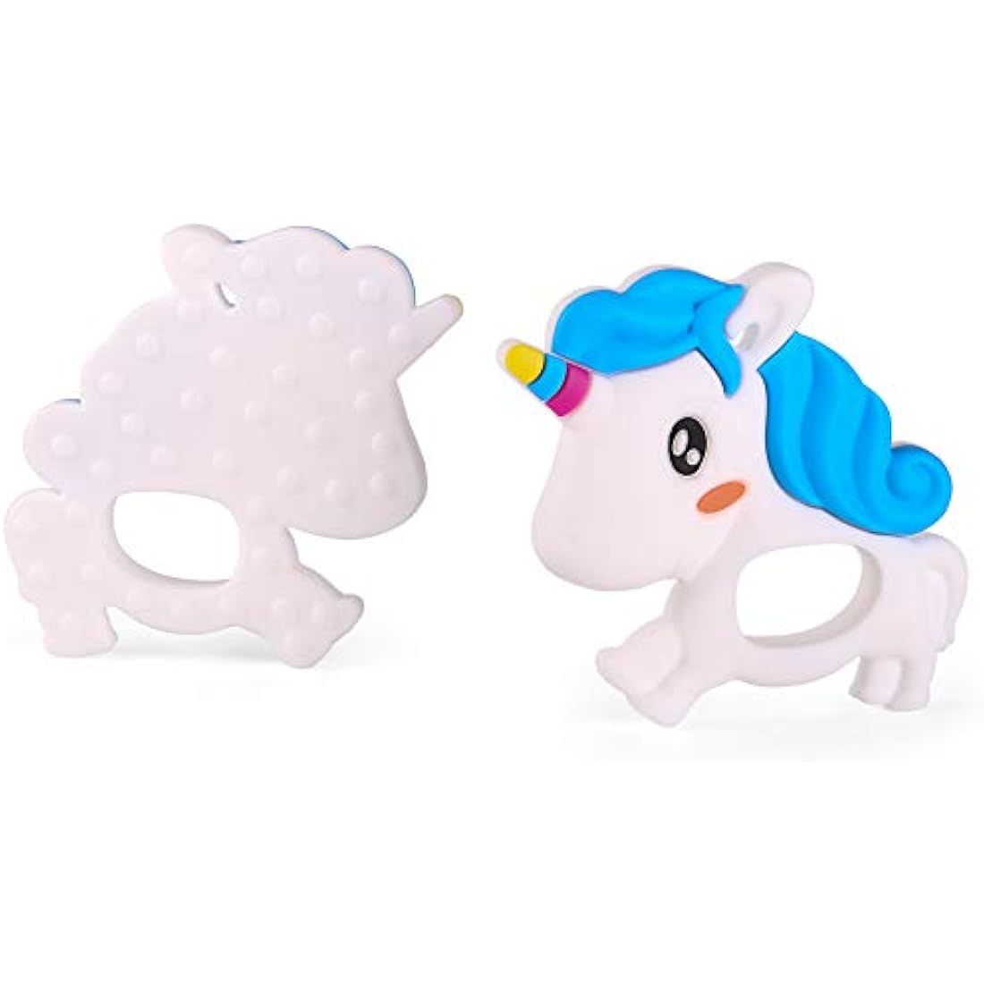 PREMYO Teething Toy for Baby Teether Silicone - Soothes Sore Gum Pain - Easy to Grab BPA Free Unicorn White Blue