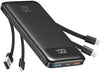 Charmast Power Bank, 20,000mAh Built-in 4 Cables Portable Charger, 20W Fast Charging Battery Pack with 4 Ports, USB-C Powerbank for iPhone 16/15/14 Series, iPad, AirPods, Android Phone,and more(Black)