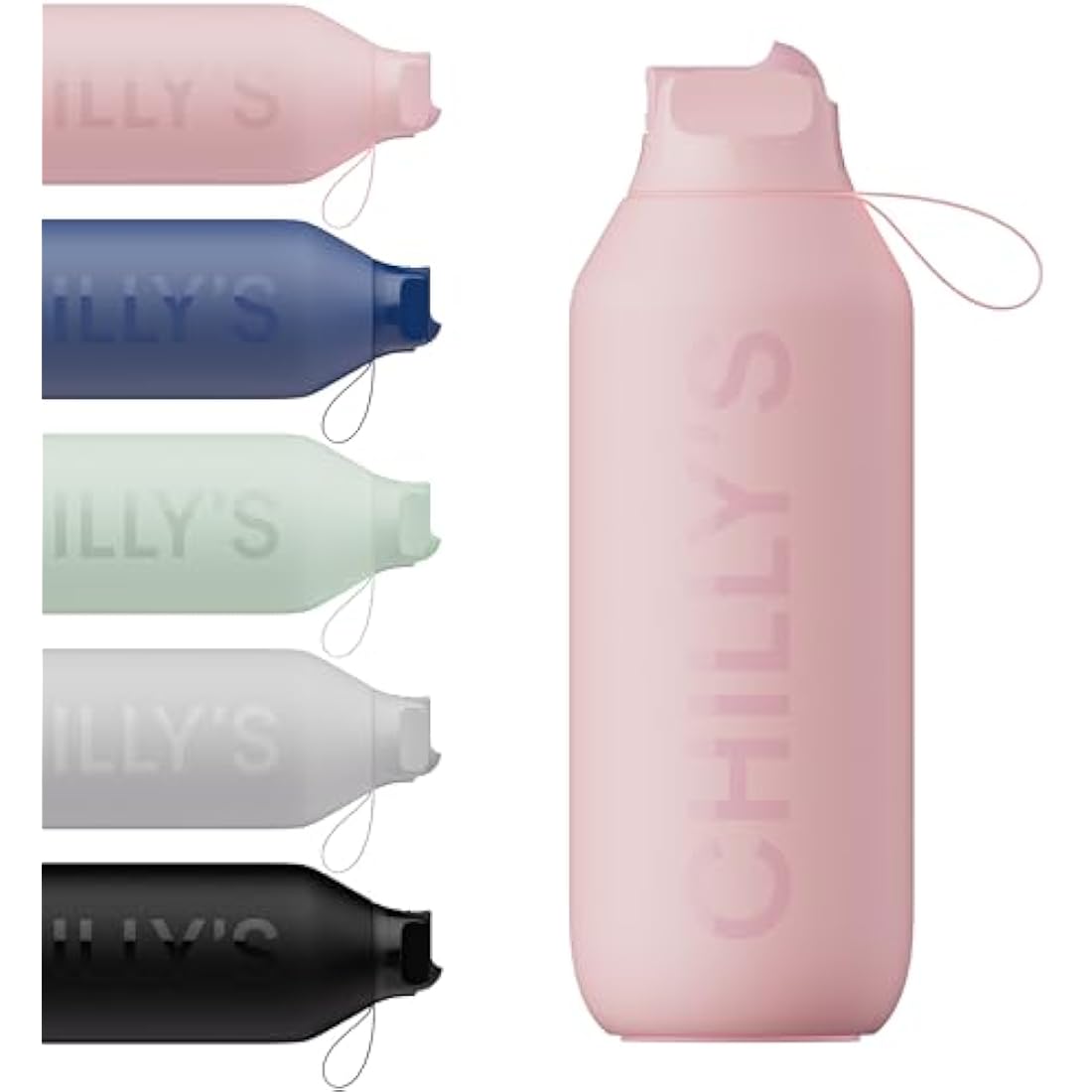 Chilly's Series 2 Flip Water Bottle with Sports Lid, Telescopic Straw and Nylon Carry Loop - Easy Flip Lid, Straw Cleaning Brush Included