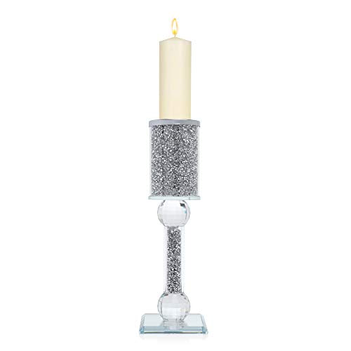 London Boutique Crystal Candle Holder Sparkle Crushed Diamond Filled Square base (1)