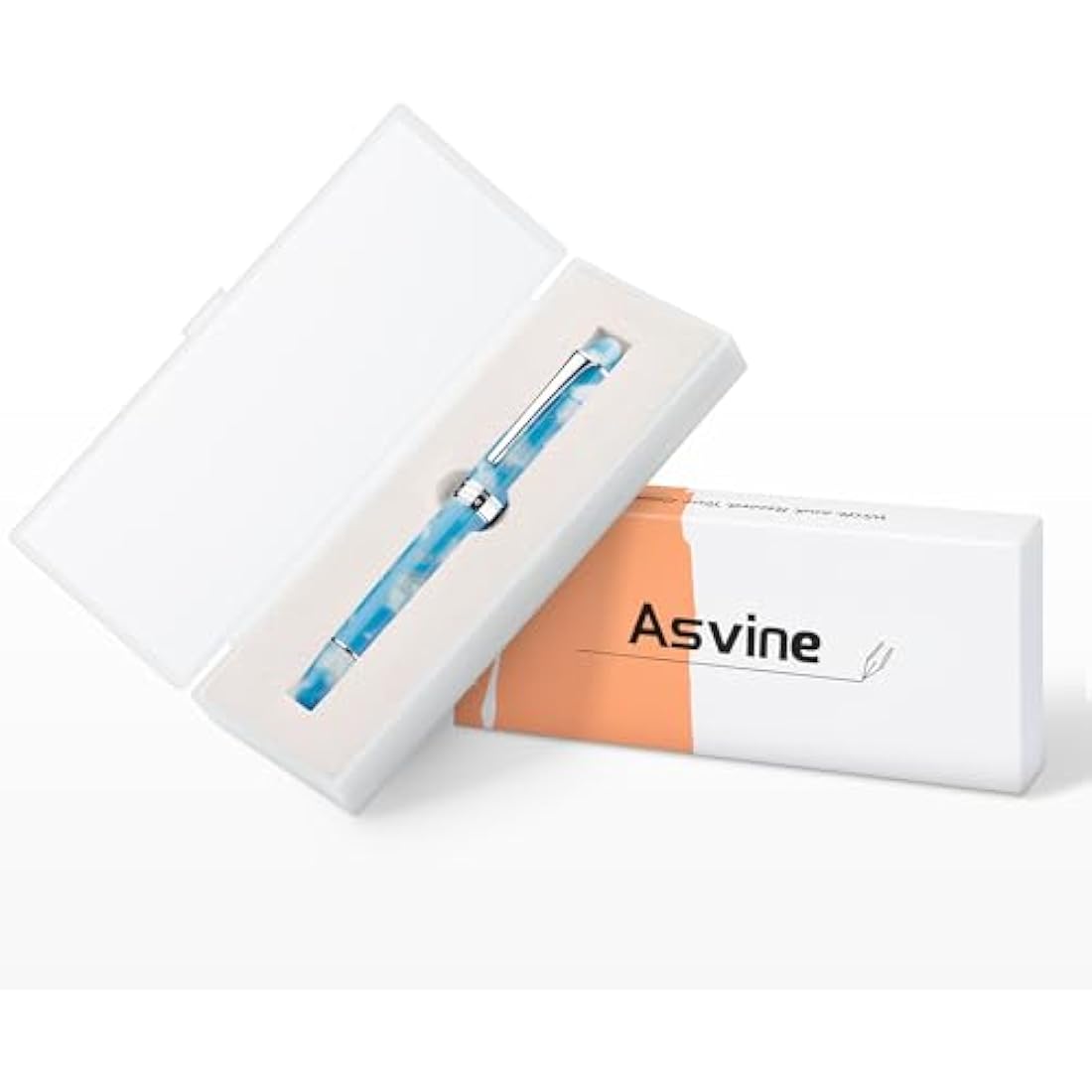 Asvine P50 Piston Fountain Pen Sky Blue Resin, Extra Fine Nib Gold Trim Smooth Writer Collection with Pen Case Gift Set