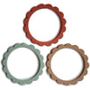 Mushie Silicone Baby Flower Teether Bracelets | 1x Set of 3 Pieces | Easy Grip Soft Teething Toy | Irritated Gum Relief | Material: Food-Grade Silicone (Cambridge Blue/Clementine/Natural)