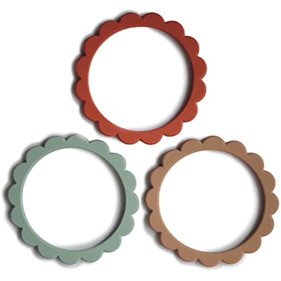 Mushie Silicone Baby Flower Teether Bracelets | 1x Set of 3 Pieces | Easy Grip Soft Teething Toy | Irritated Gum Relief | Material: Food-Grade Silicone (Cambridge Blue/Clementine/Natural)