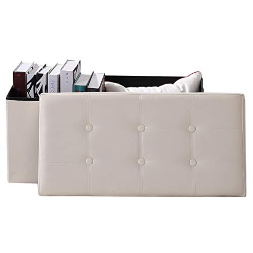BRIAN & DANY Faux Leather Ottoman Storage Box, Toy Storage and Ottoman Bench with Cover - 76 x 38 x 38 cm (Cream)