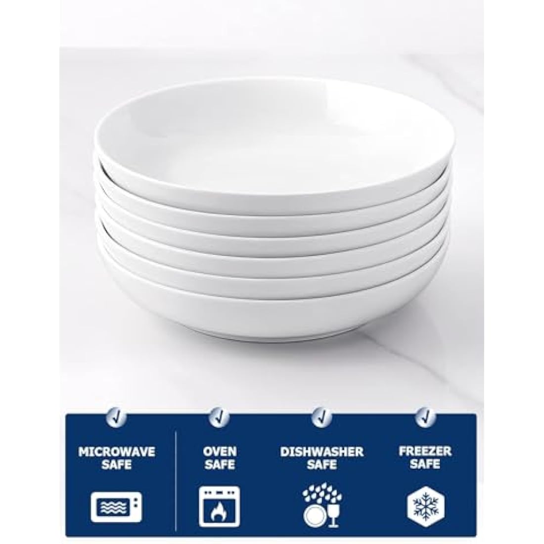Y YHY 8.5'' Pasta Bowls Set of 6, 30 oz/880 ml Porcelain Salad Bowl, Large Ceramic Soup Bowl, Deep Plates, Serving Dishes for Salad Pasta, Soup, Fruit, Microwave & Dishwasher Safe, White