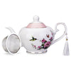 London Boutique teapot with Infuser - Tea Pot infusers for Loose Tea -700ml Capacity Perfect 2 Cup teapot -Easy Grab Handle Teapots (Rose Bird Butterfly Pink)