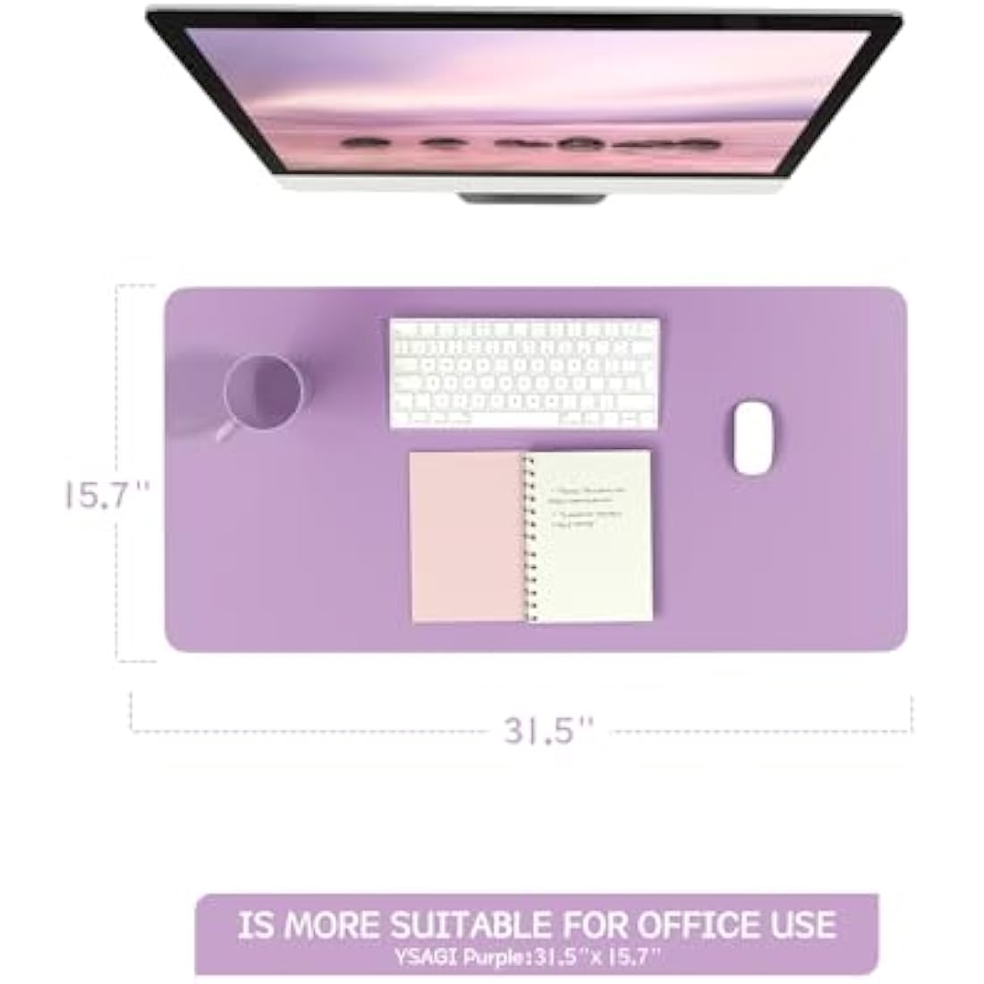 YSAGi Non-Slip Desk Pad, Waterproof PVC Leather Desk Table Protector, Ultra Thin Large Mouse Pad, Easy Clean Laptop Desk Writing Mat for Office Work/Home/Decor (80 x 40 cm, Purple)