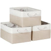 Syeeiex Storage Basket for Shelves [3-Pack], Storage Boxes with Handles, Large Fabric Storage Bins for Organizing Home and Office, White & Khaki