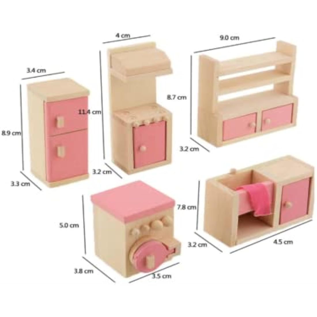 DecoBay Wooden Dollhouse Furniture - 6 Sets of Rooms, 7 Family Dolls - Bedroom, Kitchen, Bathroom, Living Room