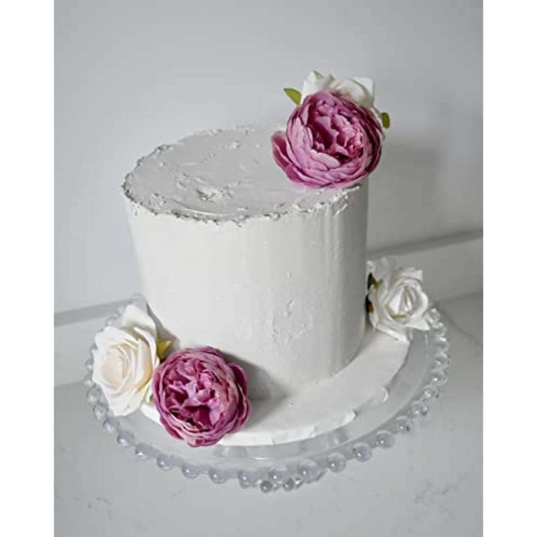 The Baked Studio - Silk Peony and Tea Rose Artificial Bouquet 9 Heads Realistic Fake Plant for DIY Craft Cake Living Room Home Wedding Decoration (Violet)