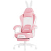 PZDO Pink Gaming Chair,High Back Computer Chair with Footrest, Kawaii Gaming Chairs for Girls Adults Women Kids, Reclining Chairs with Bunny Ear & Lumbar Support, Gift(Pink-White)