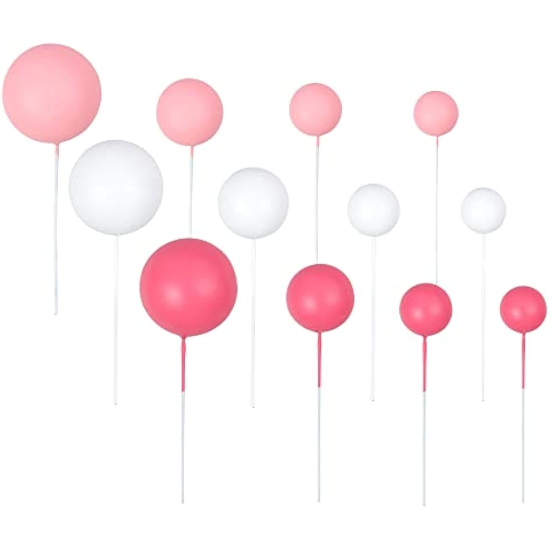 Gyufise 30Pcs Ball Cake Picks Mini Balloons Colorful Ball Shaped Cake Topper Pearl Balls Cupcake Cake Insert Topper for Birthday Party Wedding Decoration Supplies Pink White Rose Red