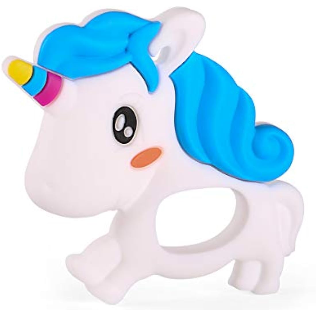 PREMYO Teething Toy for Baby Teether Silicone - Soothes Sore Gum Pain - Easy to Grab BPA Free Unicorn White Blue