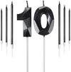 Black 10th Birthday Candles Set, Number 10 Candle with Black Gold Long Candles, Birthday Candles for Cake, Birthday Candle, Cake Candles Cake Topper Decorations for Birthday Party Wedding Anniversary