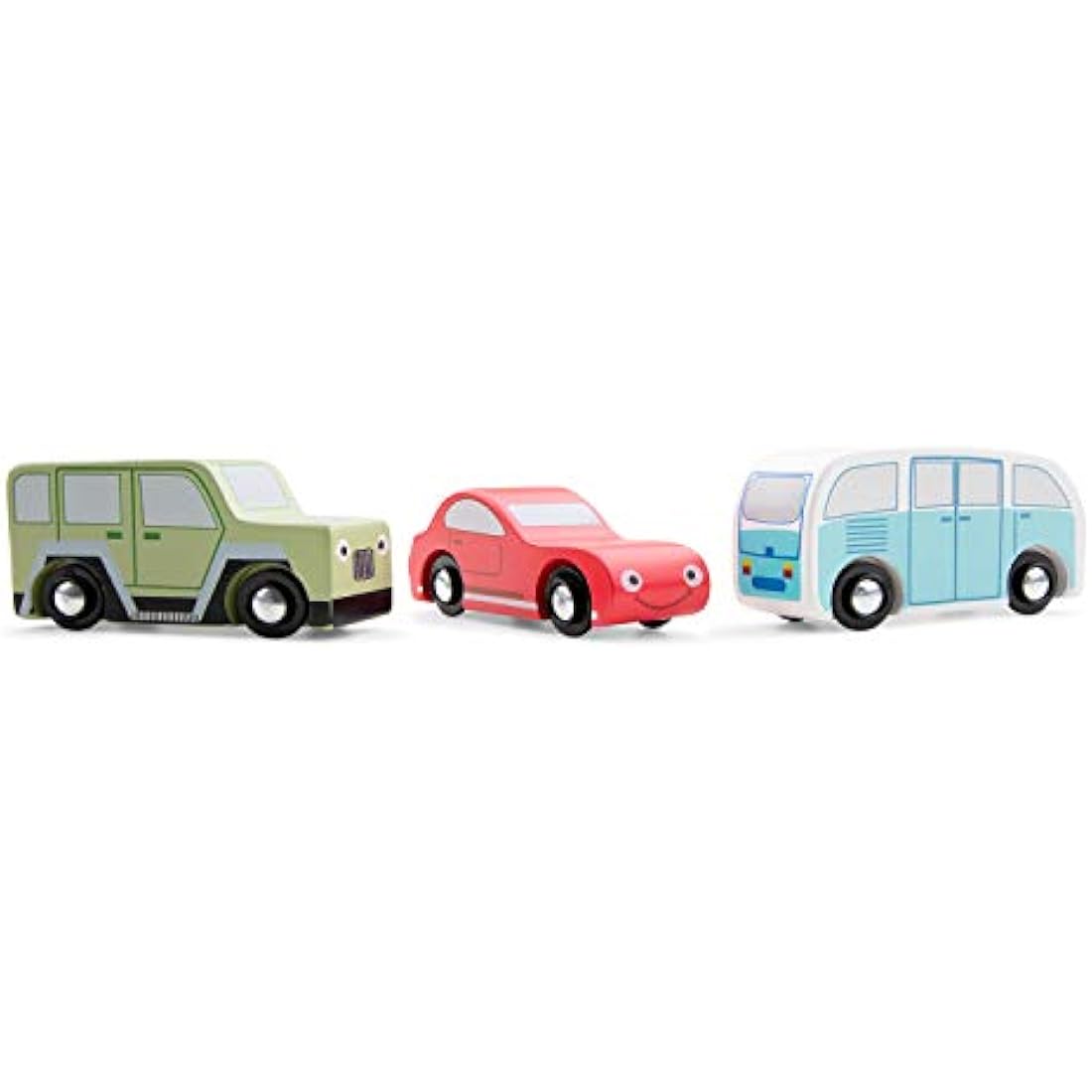 New Classic Toys - Wooden Cars Set - Includes Sportcar, Minibus and Off-Road Vehicle - Wooden Toys, Toy Cars, Kids Car's Set, Montessori Toys - Set of 3 Pcs