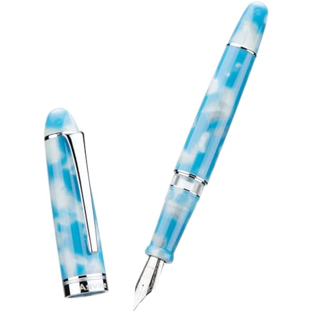 Asvine P50 Piston Fountain Pen Sky Blue Resin, Extra Fine Nib Gold Trim Smooth Writer Collection with Pen Case Gift Set