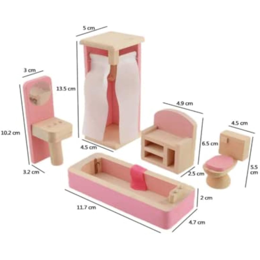 DecoBay Wooden Dollhouse Furniture - 6 Sets of Rooms, 7 Family Dolls - Bedroom, Kitchen, Bathroom, Living Room