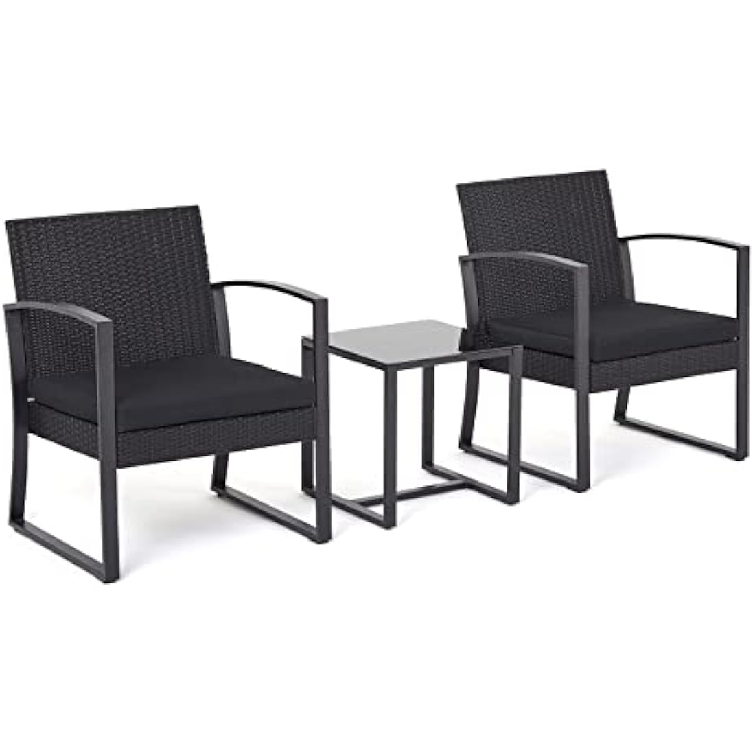 Mondeer Rattan Garden Furniture Set, 3 PCS Patio Bistro Set, 2 Seater Rattan Chairs with Cushions and Coffee Table, for Balcony Garden Indoor Outdoor Patio Backyard, Black