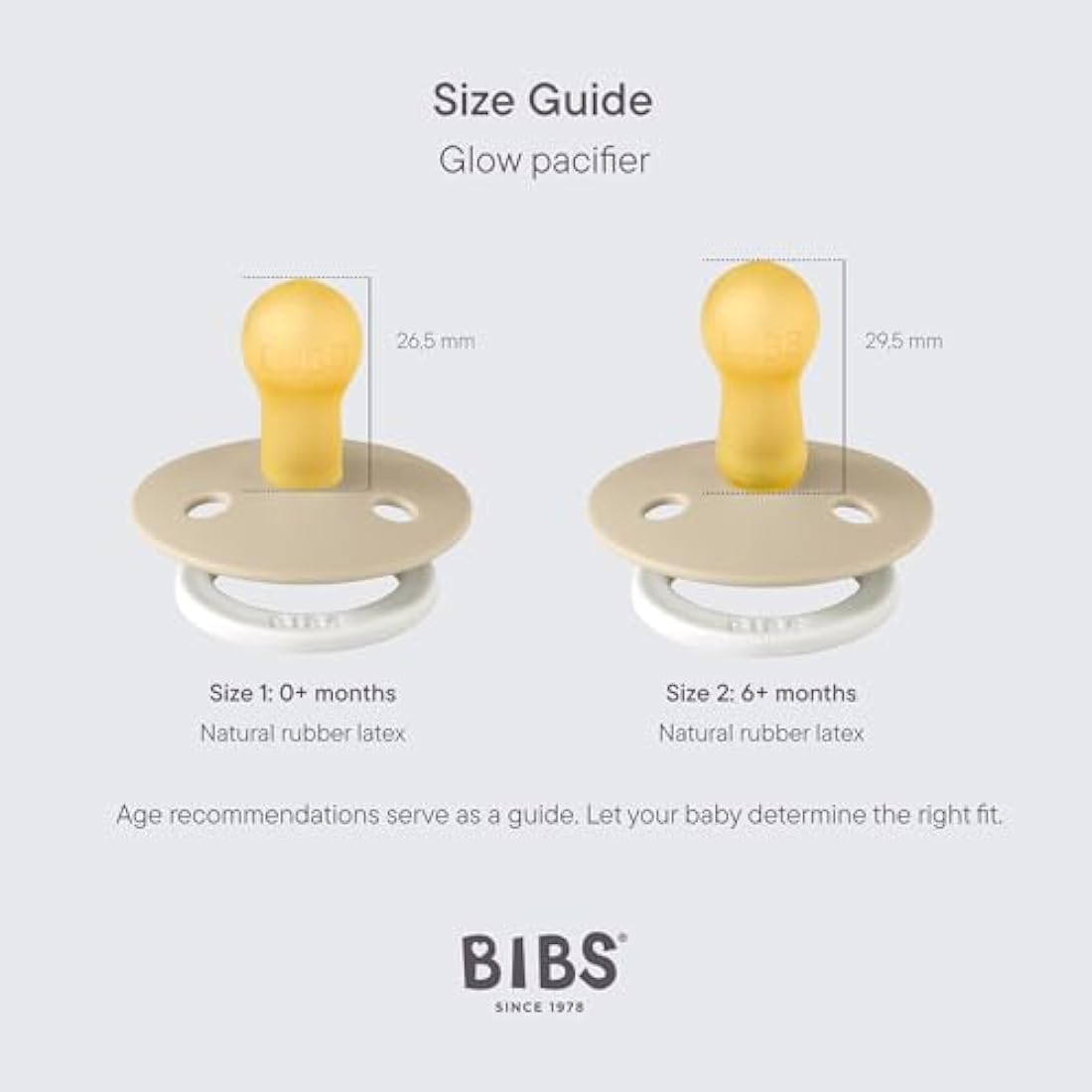 BIBS Colour Glow Soother 2-Pack, Glow in The Dark BPA Free Dummy Pacifier, Round Nipple. Natural Rubber Latex, Size 1 (0-6 Months), Blush Night/Vanilla Night