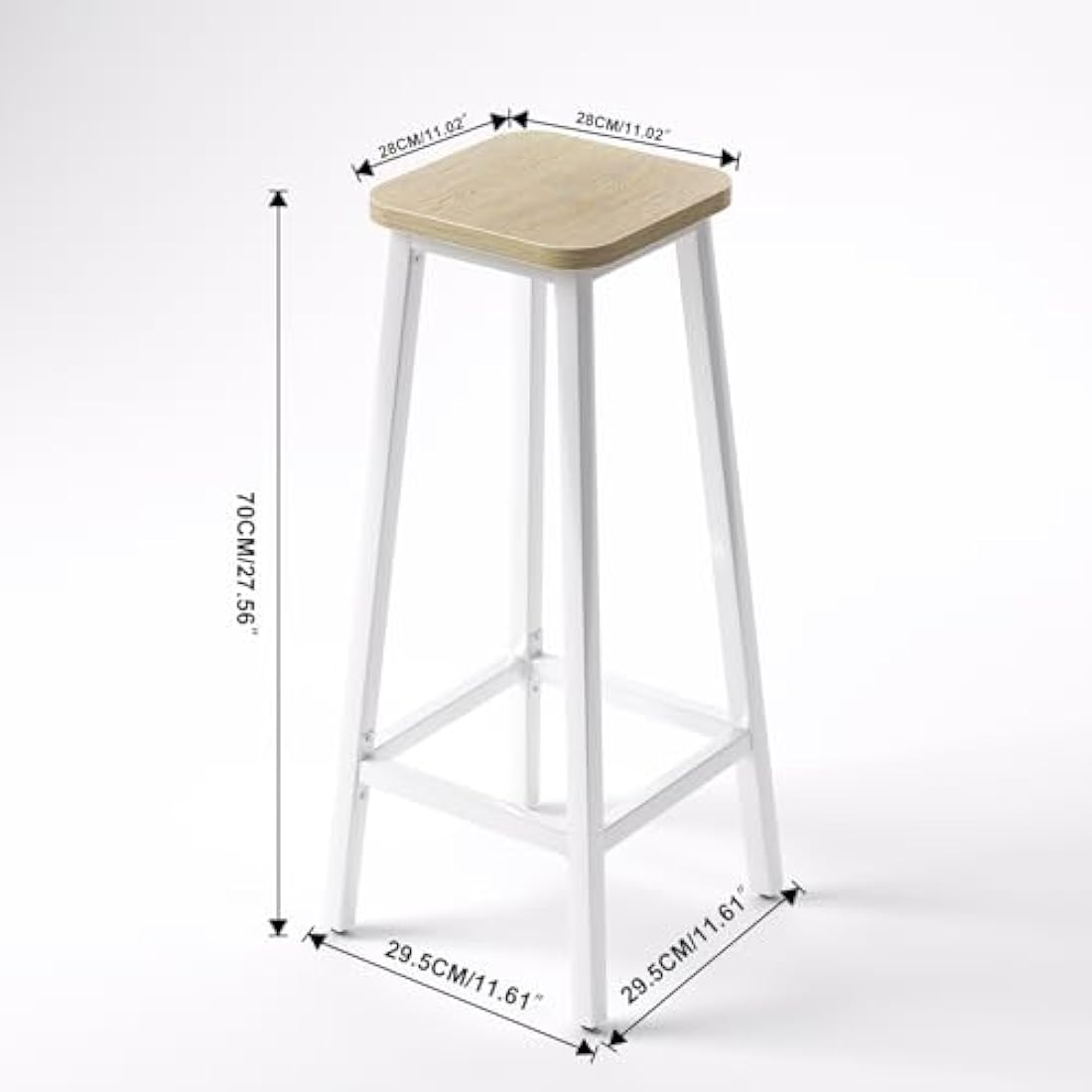 YMYNY Bar Stools Square Base Set of 2, Tall Breakfast Bar Stools with Footrest for Kitchen, Industrial Style, for Dining Room, Party Room, 29.5 x 29.5 x 70CM, Natural & White HBS511R