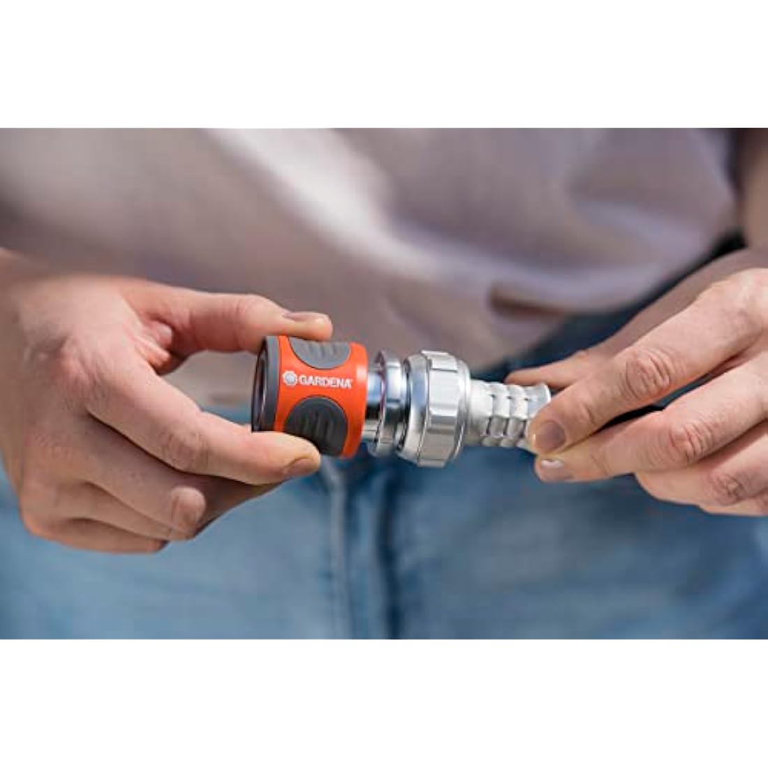 Gardena 39042-M 4 Piece Premium Metal Quick Connector Starter Set, Silver,Orange, Grey, Black