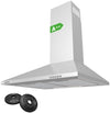 CIARRA Cooker Hoods 60cm CBCS6201 Stainless Steel Chimney vent Hood 600mm with Carbon Filters Recirculating Ducting Wall Mounted Kitchen Ventilation Extractor Fan