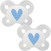 Dentistar® Silicone Soother Set of 2 - Size 0 for 0-2 Months - Tooth and Jaw Friendly Silicone Soother with Dental Step - Blue with Heart Motif - BPA Free Baby Accessories - Made in Germany