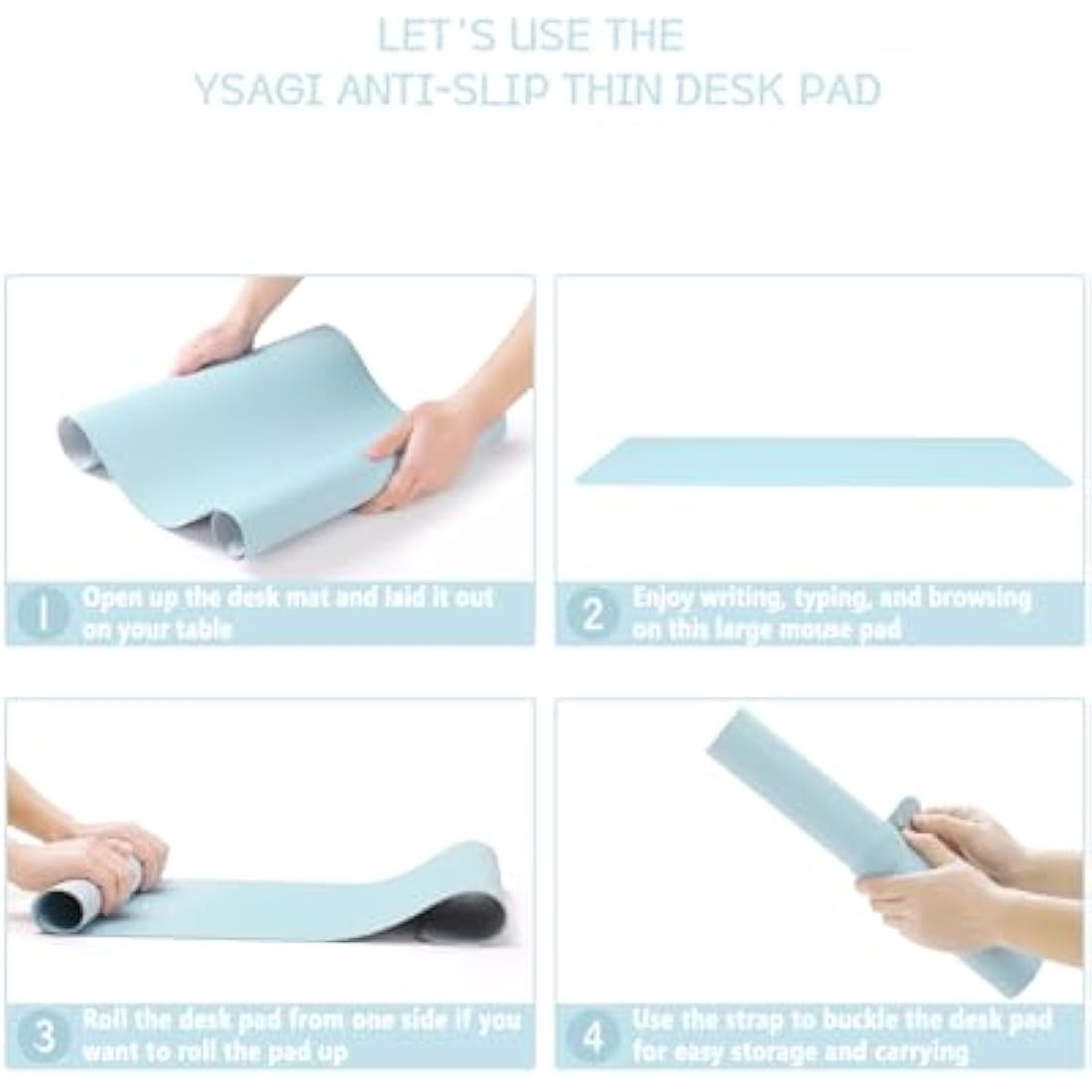 YSAGi Non-Slip Desk Pad, Waterproof PVC Leather Desk Table Protector, Ultra Thin Large Mouse Pad, Easy Clean Laptop Desk Writing Mat for Office Work/Home/Decor (60 x 35 cm, Light Blue)