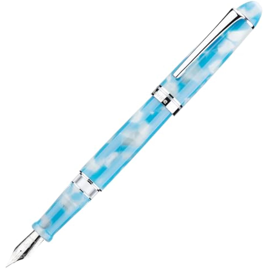 Asvine P50 Piston Fountain Pen Sky Blue Resin, Extra Fine Nib Gold Trim Smooth Writer Collection with Pen Case Gift Set