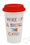 The Brighter Side Of Life Travel Mug with Silicone Lid - "Wake Up & Smell The Coffee" design